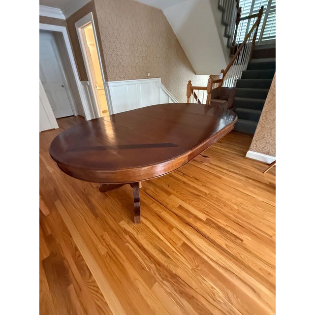 Mid 20th Century Grange Round Round Pedestal Table With Self-Storing Leaves For Sale - Image 5 of 9