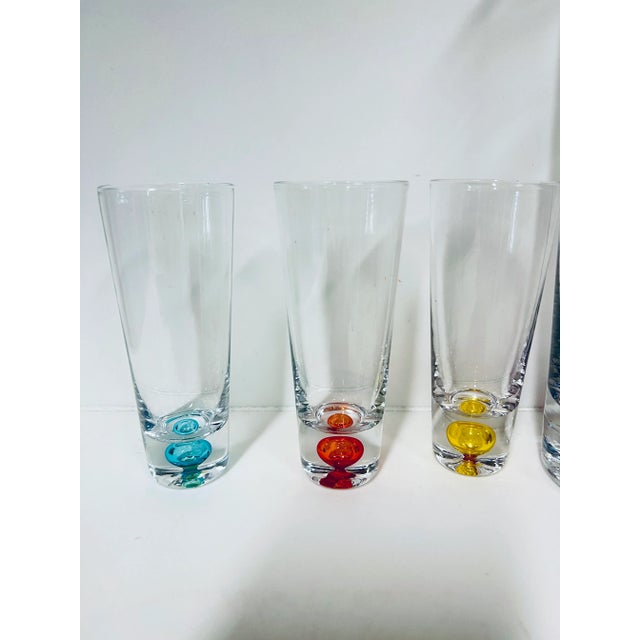 Vintage Mouth Blown Crystal Multi-Colored Weighted Bottoms Decanter and 6 Cordial Glasses Barware Set For Sale - Image 10 of 10