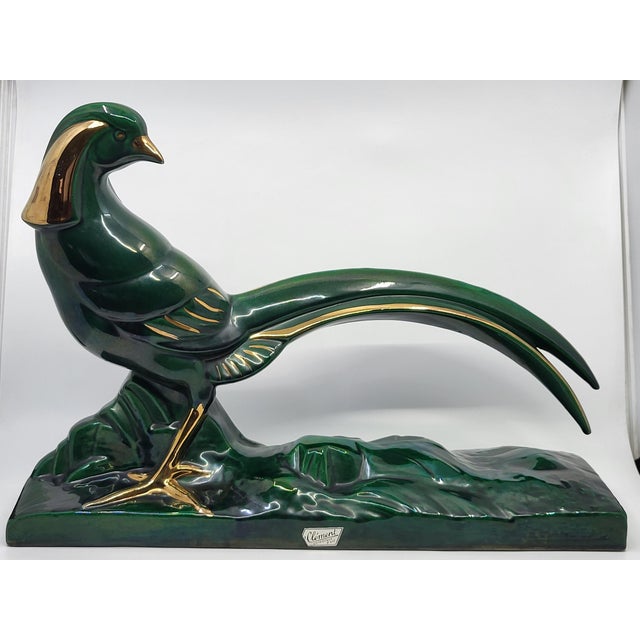 Ceramic Lemanceau Charles, Sculpture Royal Pheasant by Charles Lemanceau for the Saint Clément Factory (C. 1930), 1920s, Ceramic & Enamel & Gold Leaf For Sale - Image 7 of 18