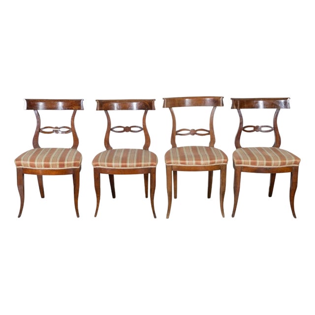Set of Four Late 18th–Early 19th Century Tuscan Walnut Directoire Chairs For Sale