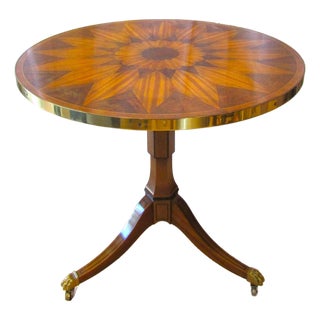 1970s Baker Stately Homes Collection Parquetry Tripod Accent Table For Sale