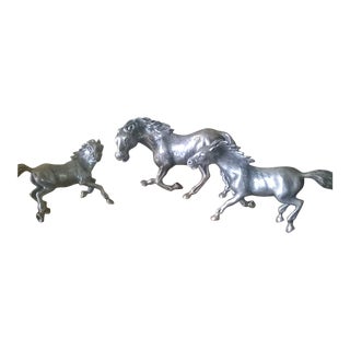 Early 1900s Cerreti Solid Silver Family of 3 Horse Figurines For Sale