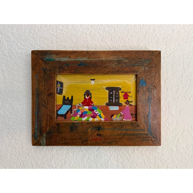 Wood Lisa Cain Folk Art Painting, Acrylic on Board, Listed Artist, Signed For Sale - Image 7 of 9
