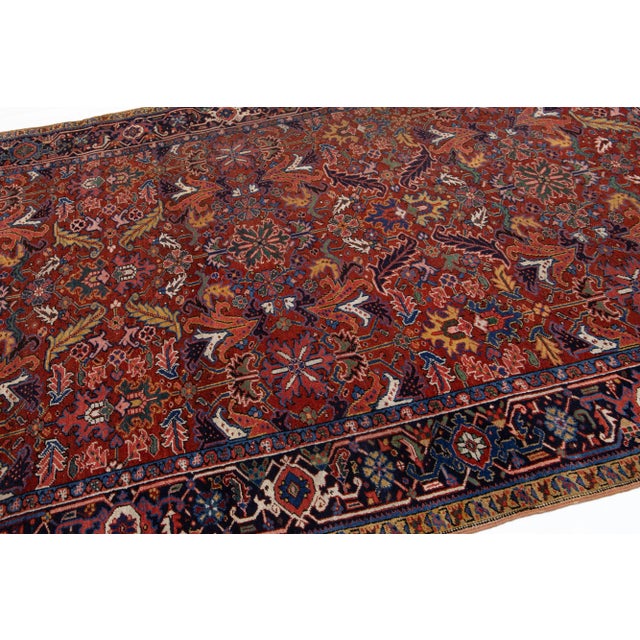 Textile 1920s Antique Persian Heriz Red Handmade Wool Rug Allover Motif For Sale - Image 7 of 9