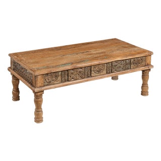 Indian Carved Takhat Coffee Table, 1940s For Sale