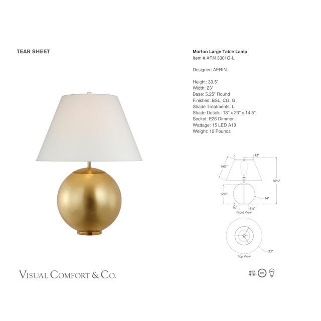 AERIN by Visual Comfort Signature Morton Large Table Lamp in Gild with Linen Shade Designer: AERIN Height: 30.5" Base:...