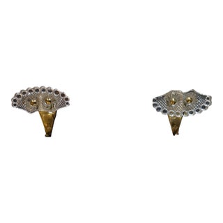 Mid-Century Modern Italian Coat Rack Hooks Set of Two, Brass & Glass For Sale