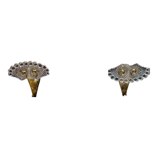 Mid-Century Modern Italian Coat Rack Hooks Set of Two, Brass & Glass For Sale