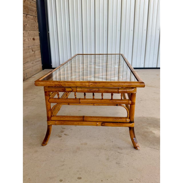 Vintage Brighton Pavilion Style Bamboo Coffee Table With Glass Top For Sale - Image 10 of 12