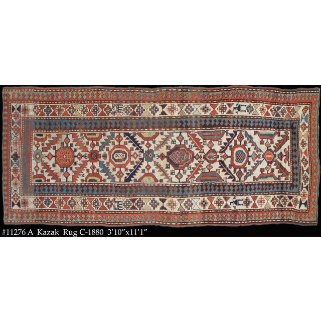 Mid 19th Century Antique Kazak/ Caucasian Runner, 3'10" X 11'1" For Sale - Image 5 of 9