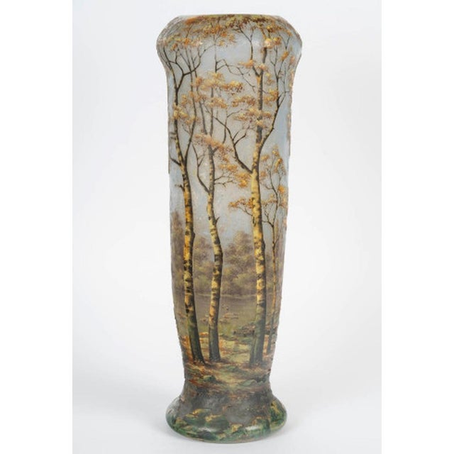 Green Glass Vase with Wooded Lakeside Landscape from Daum Nancy, France, 1890s For Sale - Image 8 of 8