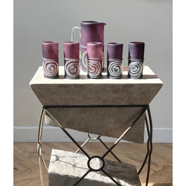 Late 20th Century Late 20th Century Hand-Blown Purple Art Glass Pitcher And Glasses, 6 Pieces For Sale - Image 5 of 12