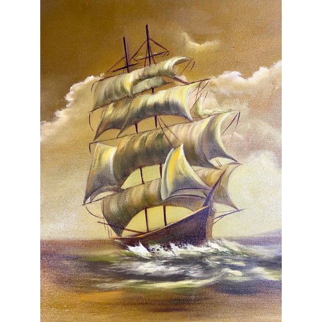 Nautical Mid 20th Century Seascape with Clippership Oil Painting For Sale - Image 3 of 5