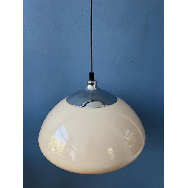 Plastic Acrylic Glass Beige Mushroom Pendant Lamp with Chrome Top Cap For Sale - Image 7 of 11