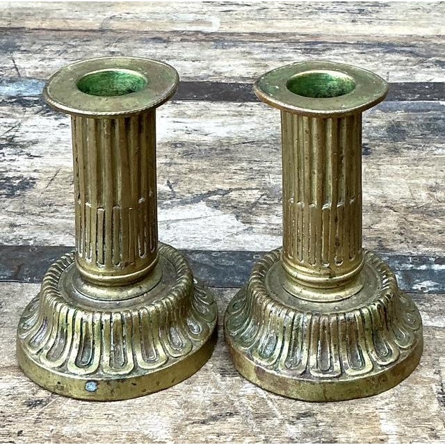 Vintage French Empire Brass Candlesticks - A Pair For Sale In West Palm - Image 6 of 12