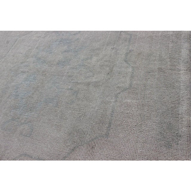 Turkish Oushak Rug in Faded Steel Blue and Soft Gray With Subtle Medallion For Sale In Atlanta - Image 6 of 11