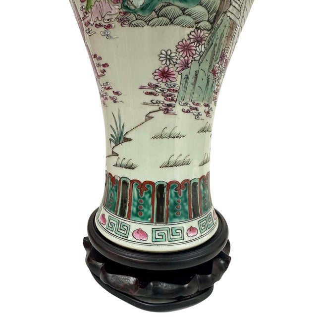 Mid-20th Century Vintage Chinese Hand-Painted Porcelain Vase Table Lamp For Sale - Image 17 of 18