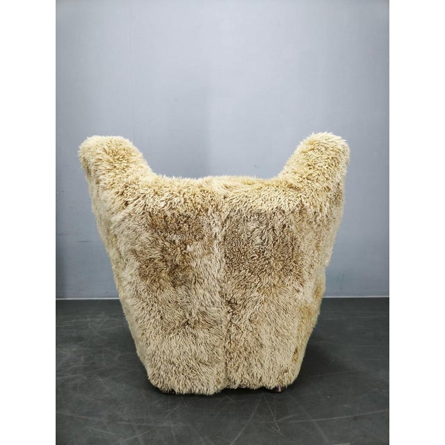 Art Deco Wingback Armchair in Honey Skandilock Sheepskin, 1930s For Sale - Image 3 of 11