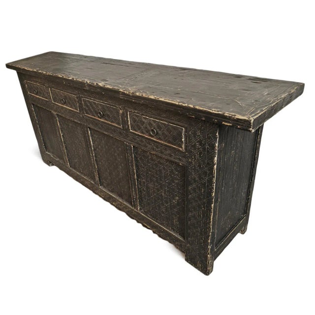 Late 20th Century Vintage Black Carved Jilang Sideboard Credenza For Sale - Image 5 of 9