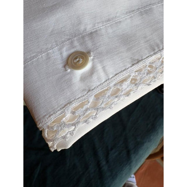 Ivory Antique French Cotton Pillowcase With Hand Crochet Lace and Original Buttons Vintage French Trousseau Bedding For Sale - Image 8 of 15