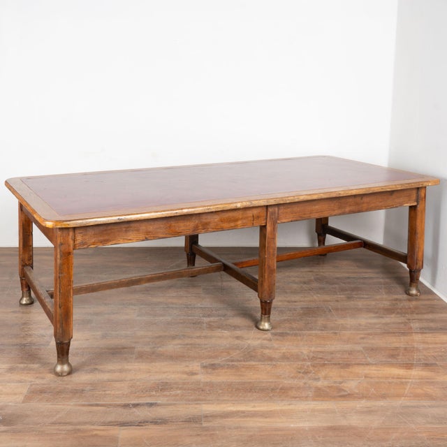 20th Century Large Danish Oak Writing Library Table With Red Leather Top For Sale - Image 12 of 12