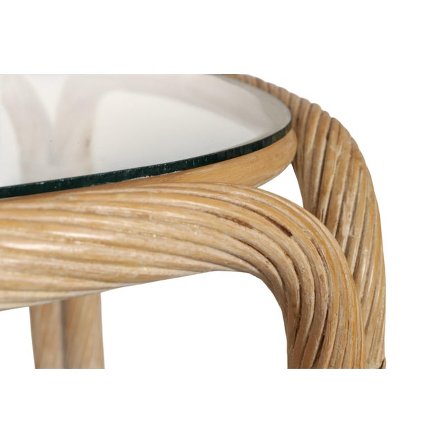 Late 20th Century Rattan and Bamboo Glass Top Side Table For Sale - Image 5 of 8