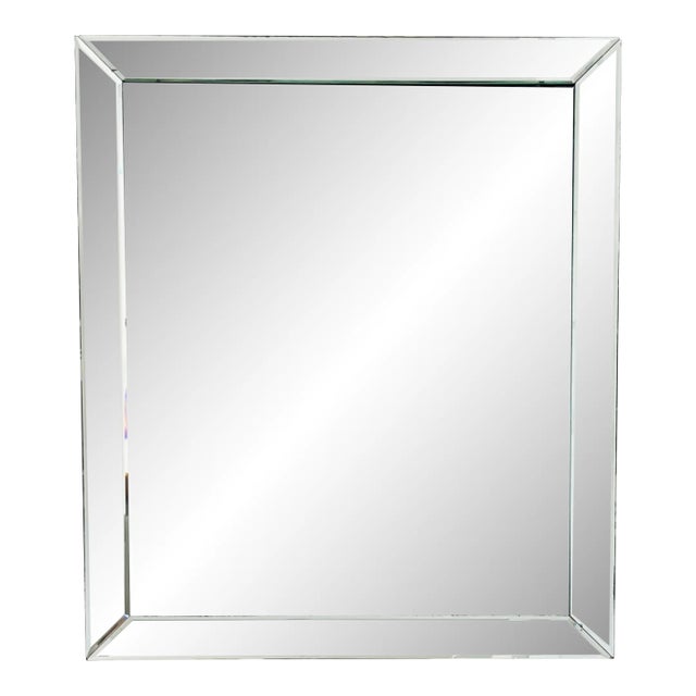 Mid-Century Modern Beveled Mirror With Rosette Details, C. 1950 For Sale