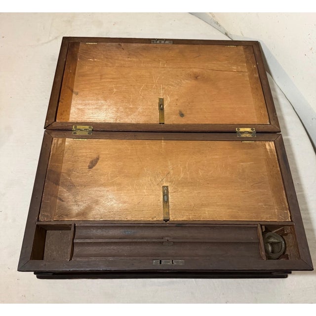 Large Antique Handmade Folk Art Wood Countertop Writing Lap Desk Box Inkwell For Sale - Image 12 of 12