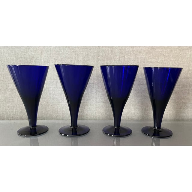 Blue Antique Early 19th Century English George III Blue Cobalt Wine Glasses - Set of 4 For Sale - Image 8 of 18