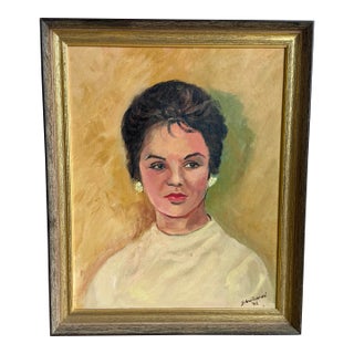 Signed Oil Portrait of an Elegant Young Woman 1962 For Sale