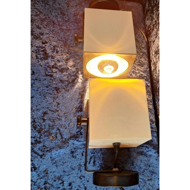 Plastic Vintage Adjustable Wall Lamps with Cream White Cube-Shaped Plastic Housing, Black Plastic Cover and Mount, 1970s, Set of 2 For Sale - Image 7 of 8