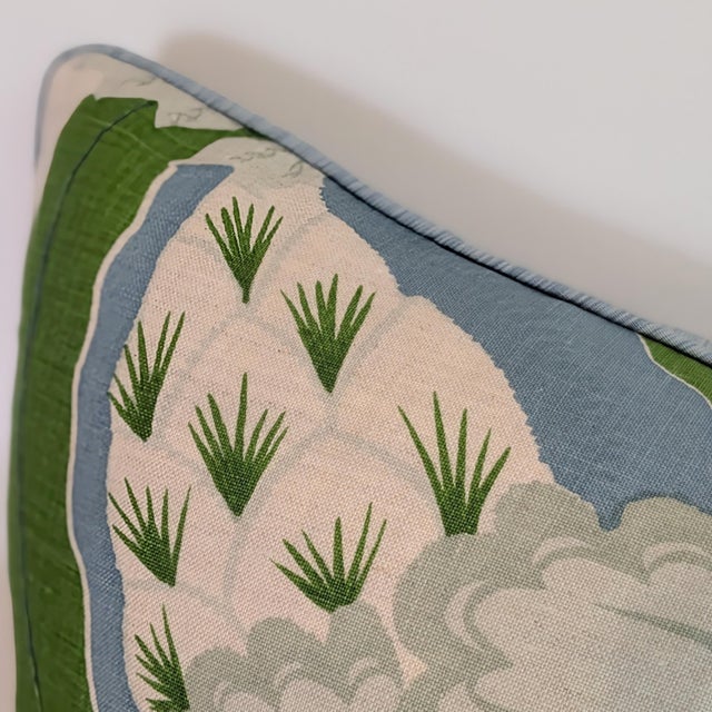 Christopher Farr Christopher Farr Cloth Carnival Print Linen 15x24" Lumbar Pillow in Blue & Green- Single For Sale - Image 4 of 5