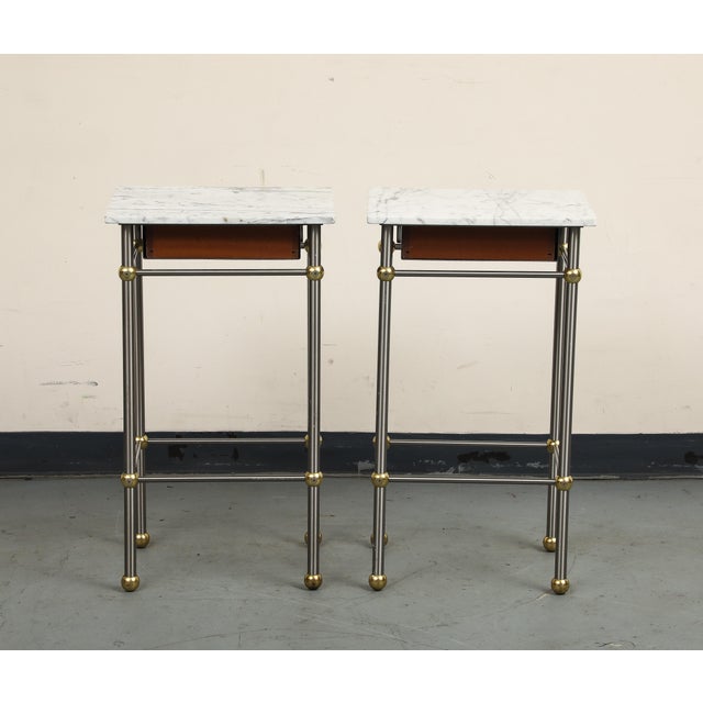 Pair of 20th Century Hollywood Regency Style Marble, Brass and Steel End Tables For Sale In New York - Image 6 of 13