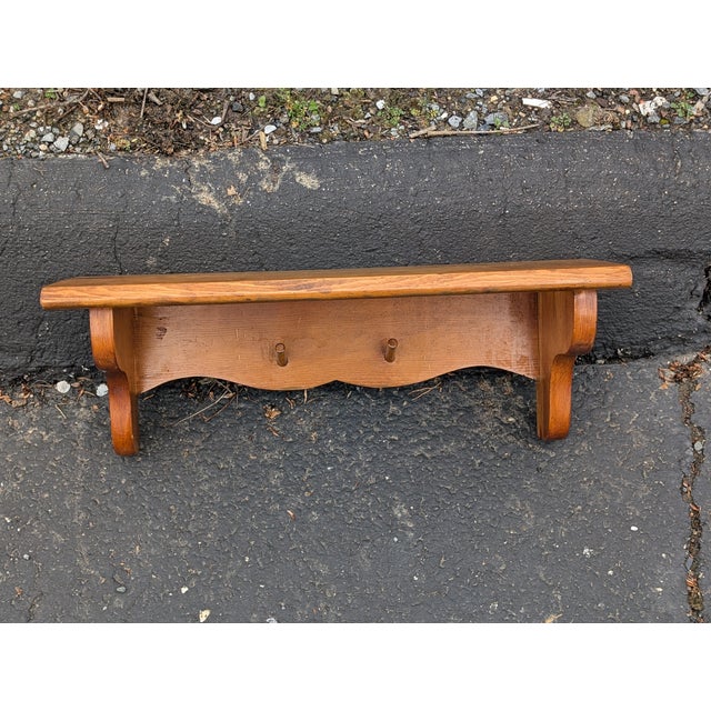 Wood Vintage Farmhouse Wood Wall Shelf With Peg Hooks For Sale - Image 7 of 8