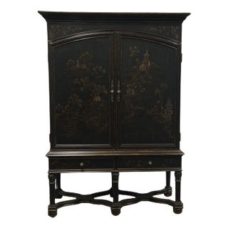 Schnadig Contemporary Modern Asian Inspired Black Hand Painted 52" Media Cabinet For Sale