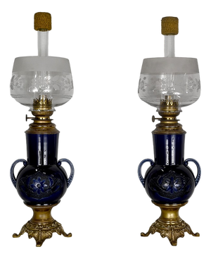Earthenware Oil Table Lamps, Early 20th Century, Set of 2
