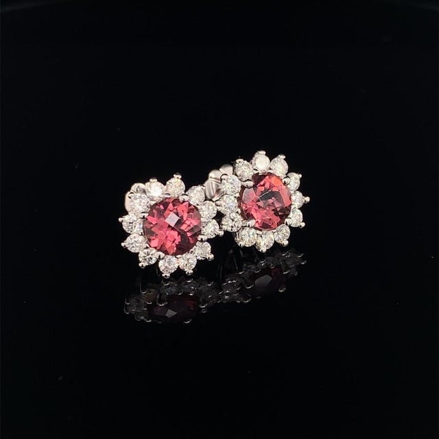 Rubellite Tourmaline Diamond Earrings 14k WG 2.55 TCW Certified For Sale - Image 9 of 14