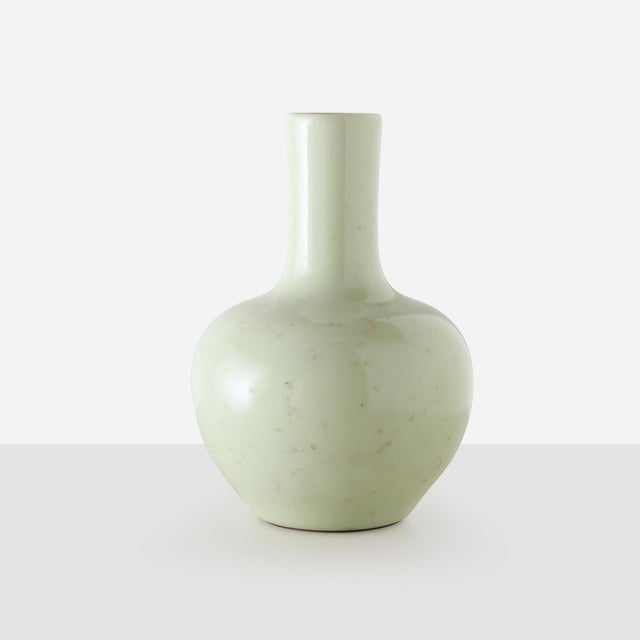 Chinese Mid 20th Century Celadon Glaze Long Necked Bottle Vase For Sale - Image 3 of 7