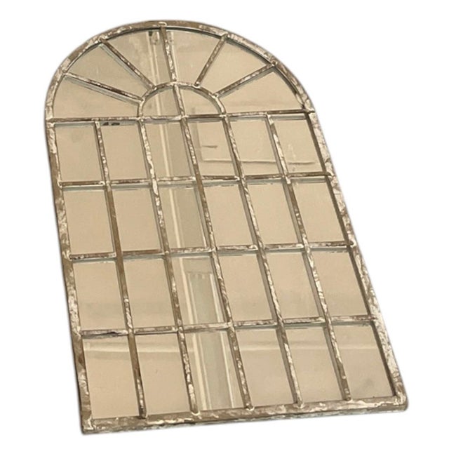 Metal Set of Four Vintage White-Washed Iron Arched Window-Style Wall Mirrors For Sale - Image 7 of 12