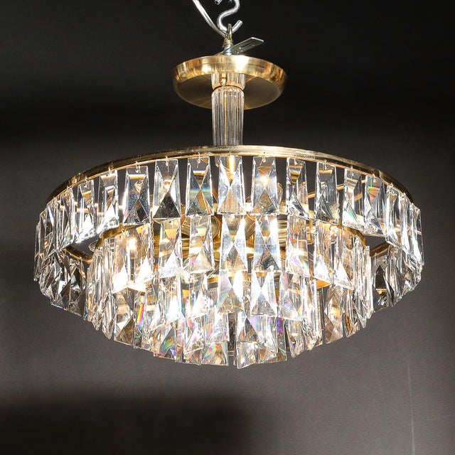 Mid-Century 3-Tier Faceted & Cut Crystal Chandelier in Brass W/ Glass Rod Detail For Sale - Image 9 of 18