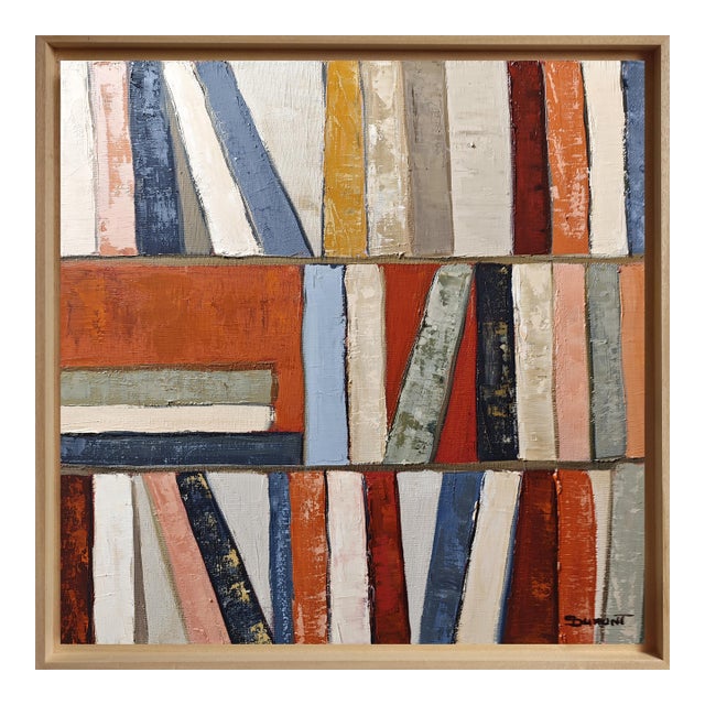Cadence Des Livres, Contemporary Abstract Library Painting, Framed by French Artist Sophie Dumont. For Sale
