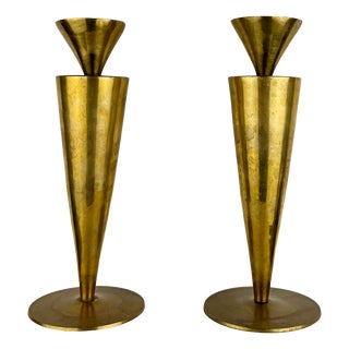 Mid-Century Modern Italian Brass Candlesticks, 1950s, Set of 2 For Sale