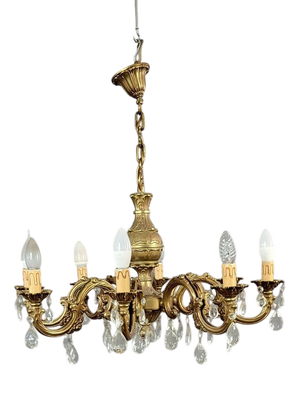 Louis XV Style Gilt Bronze Chandelier with Tassels, 1950