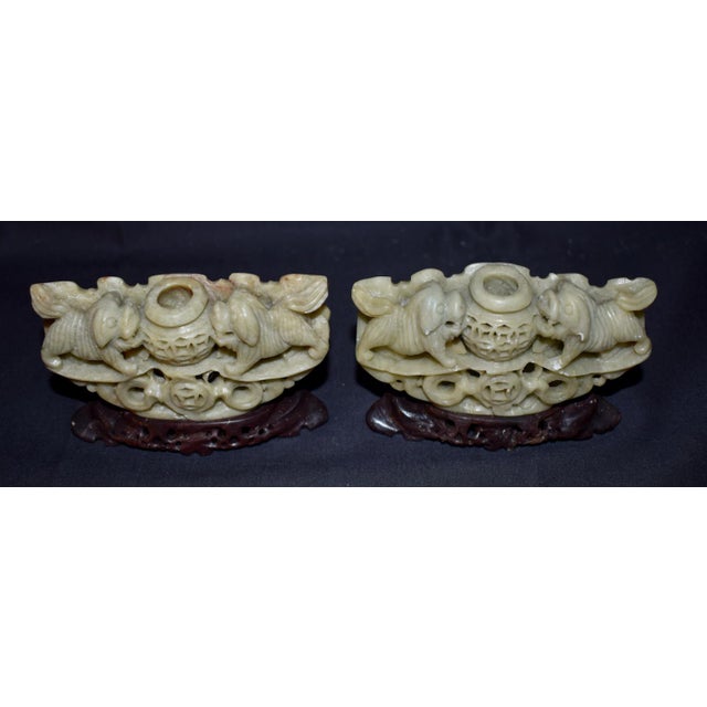 Chinese Hand Carved Soapstone Incense Burner Censer Koro Foo Dogs Lions Pair For Sale - Image 12 of 12