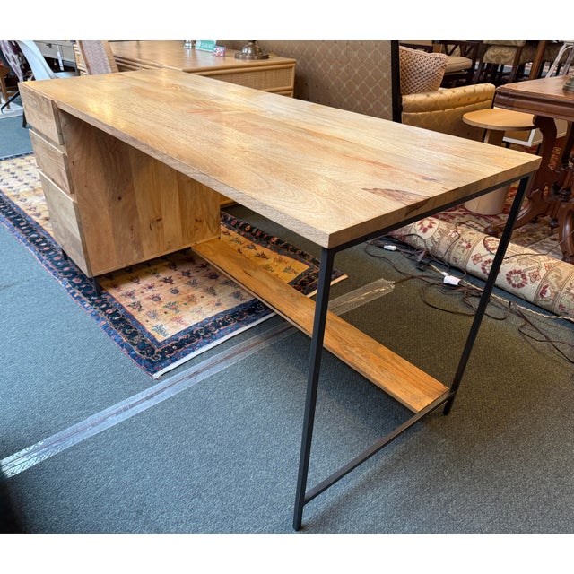 Industrial West Elm Industrial Solid Wood Modular Desk W/ File Cabinet For Sale - Image 3 of 12