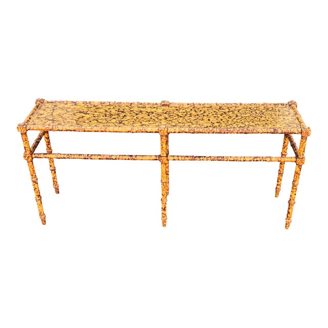 Mid 20th Century Faux Bamboo Tortoise Shell Console Table | Chairish