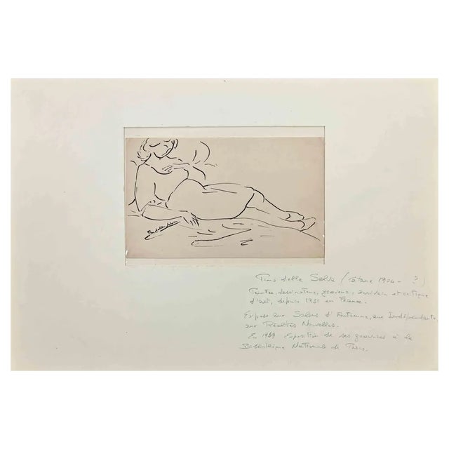 Pino Della Selva, Half-Stretched Woman, Original Drawing, 1950s For Sale