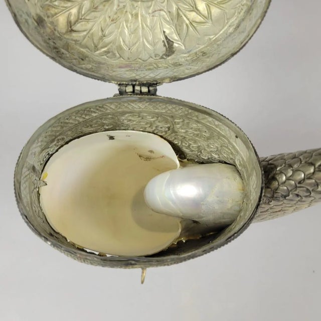 Anglo-Indian Silvered Metal and Nautilus Shell Swan Sculpture Container For Sale - Image 9 of 9