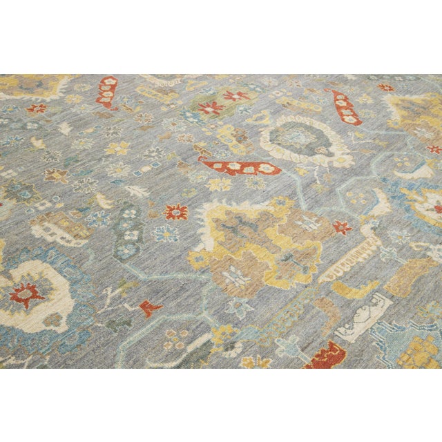 Apadana's Modern Sultanabad Wool Rug Handmade in Gray With Floral Design For Sale - Image 11 of 12