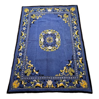 Vintage American Hand Hooked Rug, Wool & Cotton, Floral Pattern, Folk Art, 4x7 For Sale